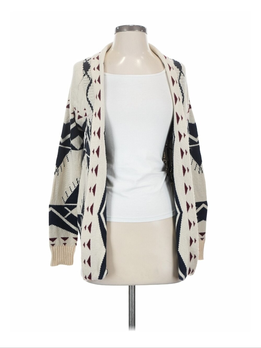 Fate Southwest Geometric Raglan Sleeve Cardigan Cream Navy Maroon Size XS